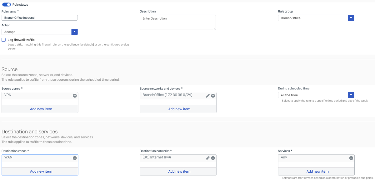 Firewall Rule HQ Inbound Traffic from BO